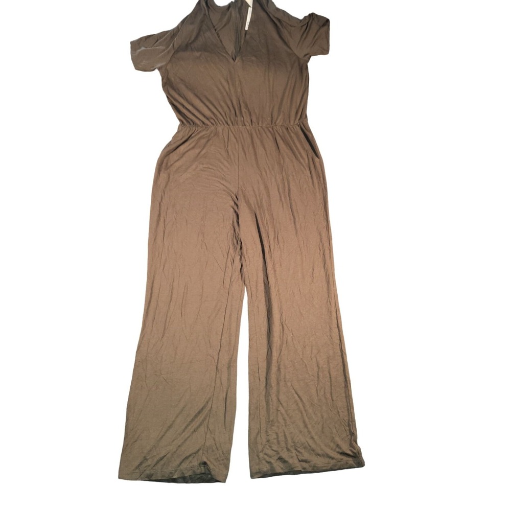 H&M Jumpsuit Womens XL Army Green Short Sleeve Full‎ Length Wide Leg Romper Boho